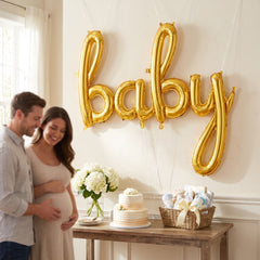 Gold Script "Baby" Air-Filled Foil Balloon