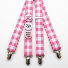 "Future Dad" Pink Checkered Suspenders for Baby Showers
