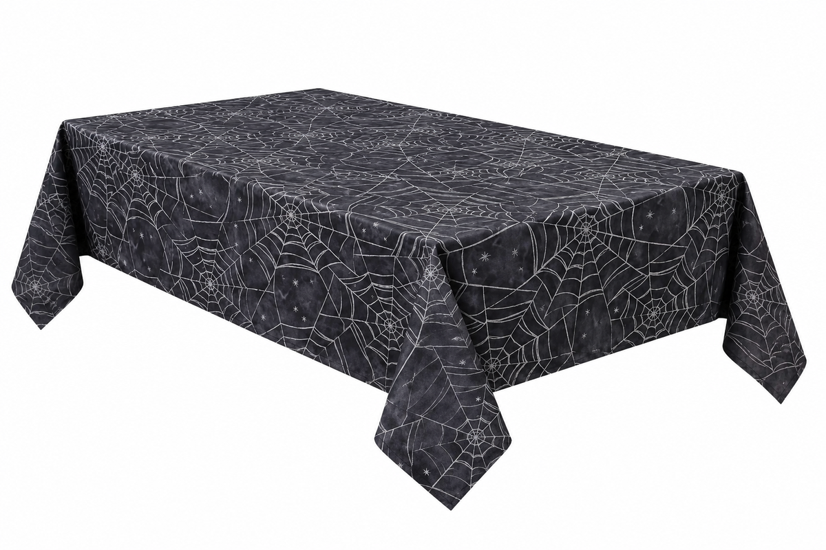 Spooky Spider Web Flannel-Backed Halloween Table Cover