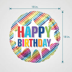 Striped Burst Happy Birthday Foil Balloon