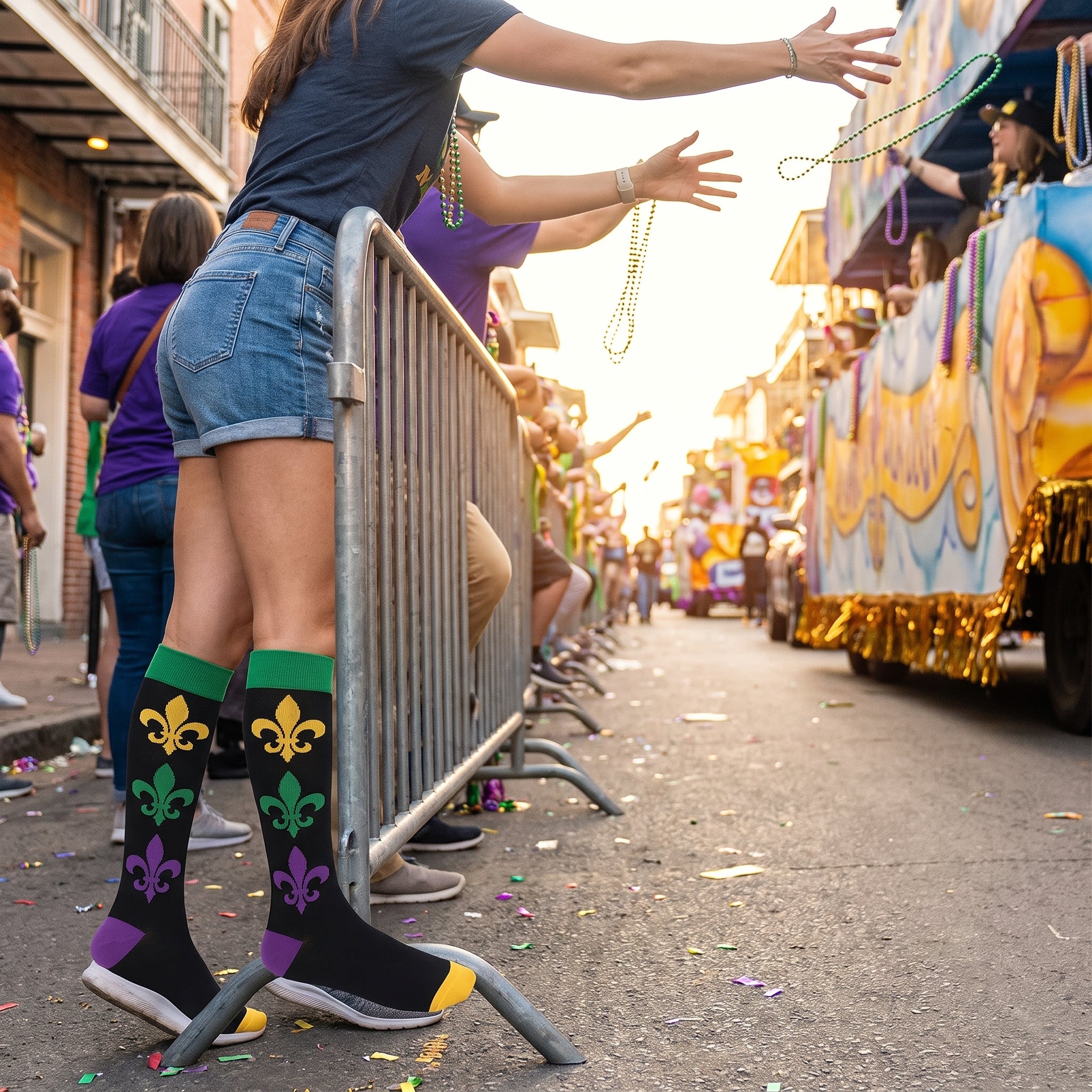 Mardi Gras Knee-High Socks - Fleur-de-Lis Design