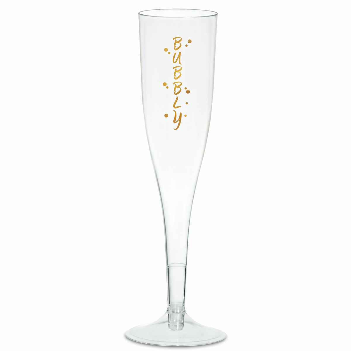 Metallic Gold "Bubbly" Plastic Champagne Flutes - 5.5 oz, Pack of 8
