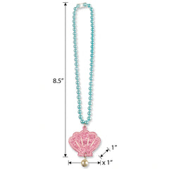 Shimmering Mermaid Seashell Pendant Necklace - 17" Pearl Beaded