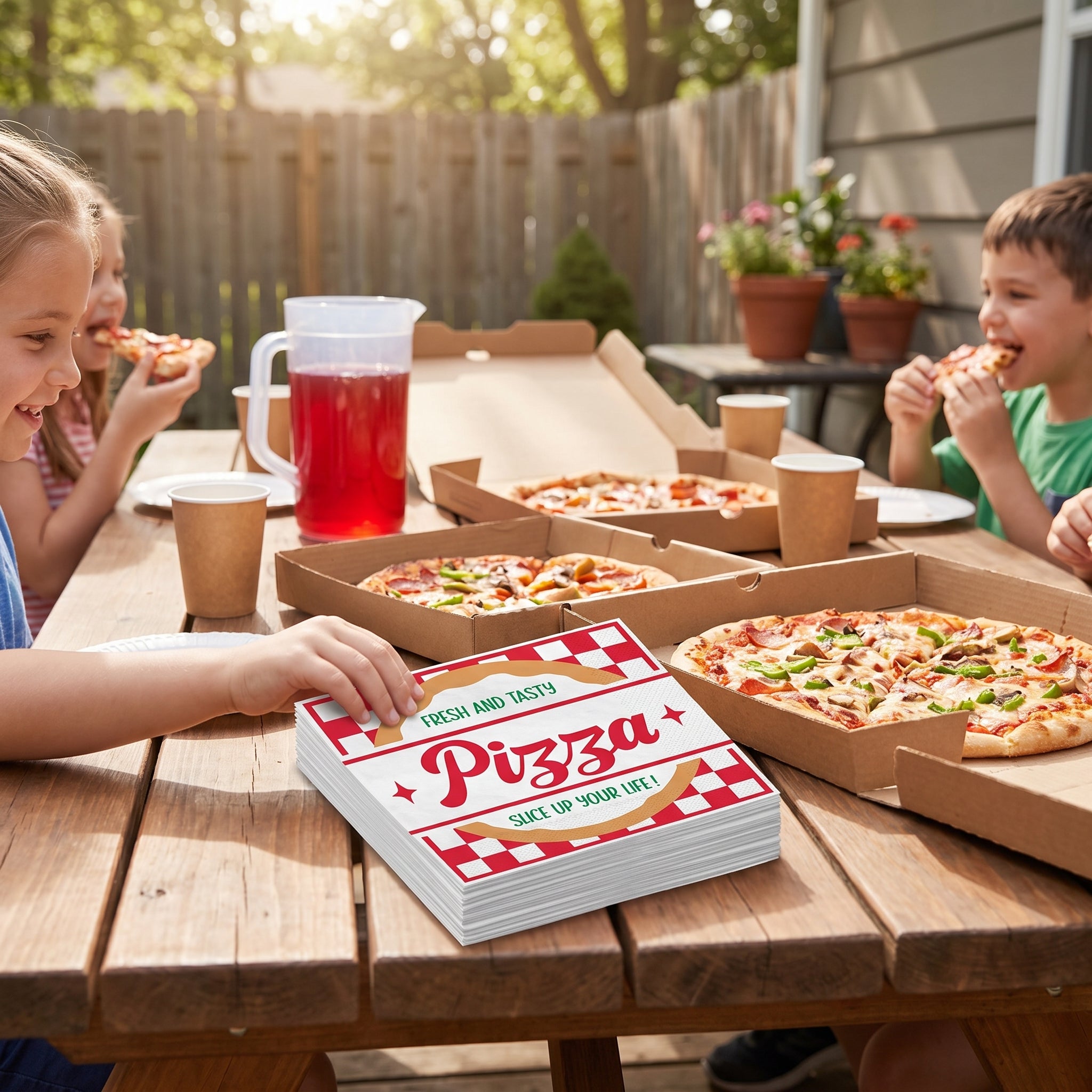 "Fresh and Tasty" Pizza Party Luncheon Napkins - 6.5 In. x 6.5 In. - 16 Pack