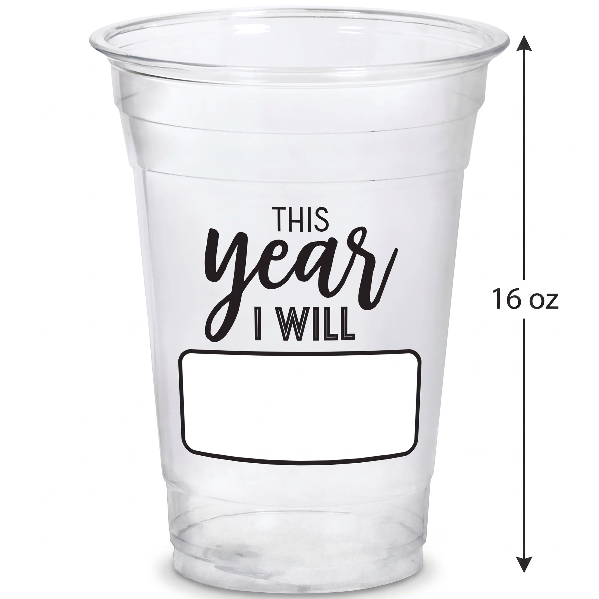 "This Year I Will" Clear Plastic Tumblers, 16 oz, 20 Pack for New Year's Eve