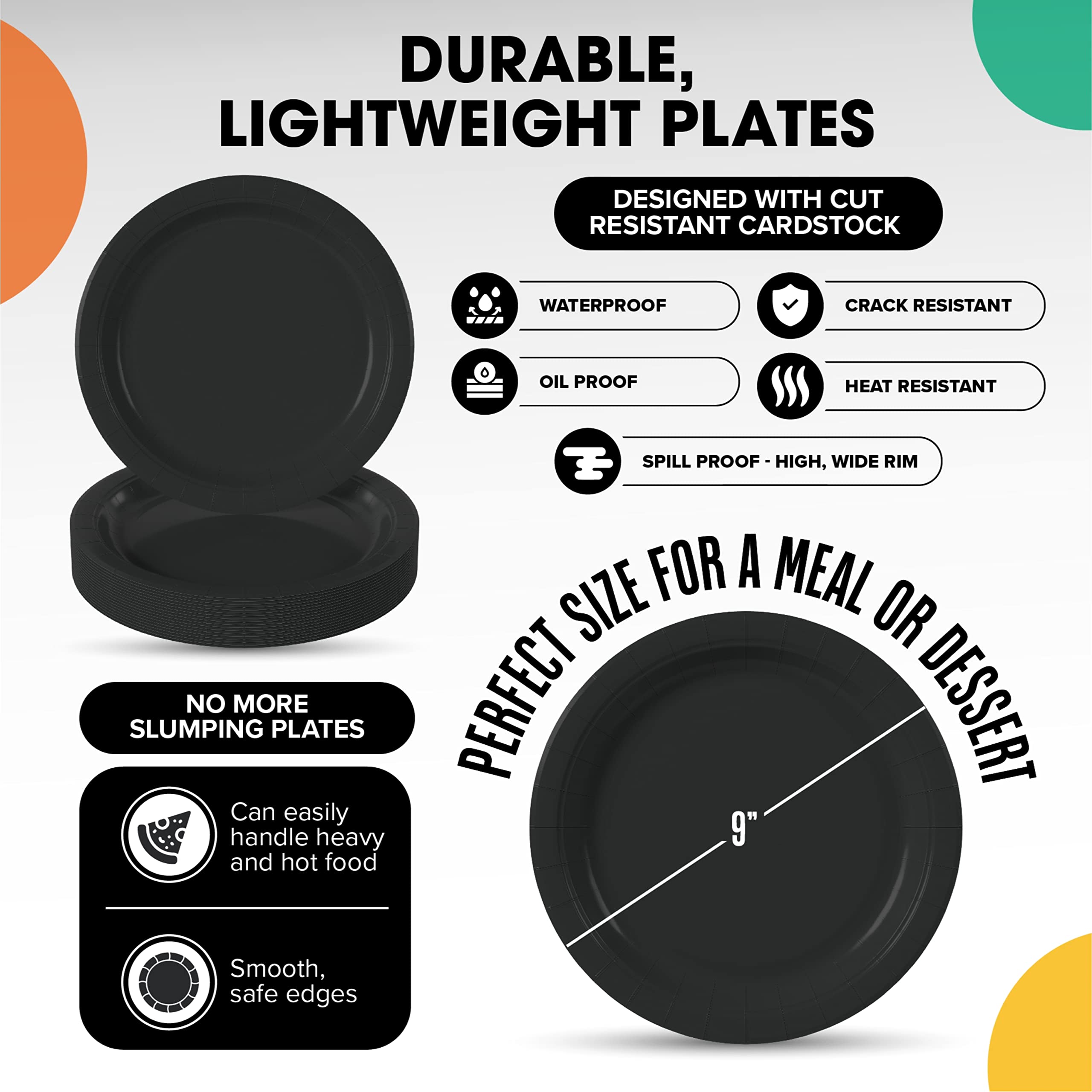 9 In. Black Paper Plates | 100 Count