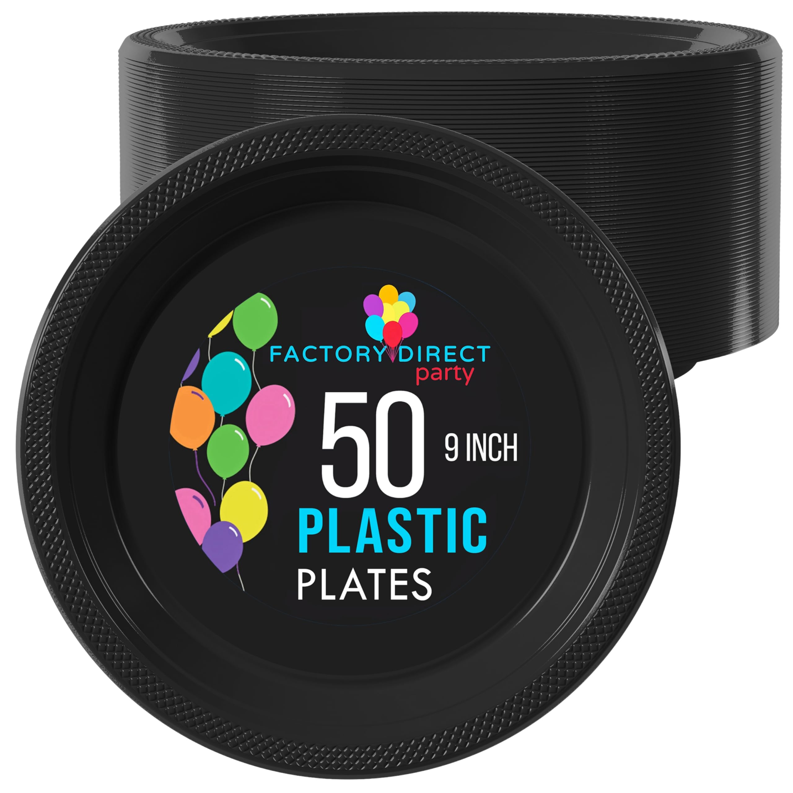 9 In. Black Plastic Plates | 50 Count