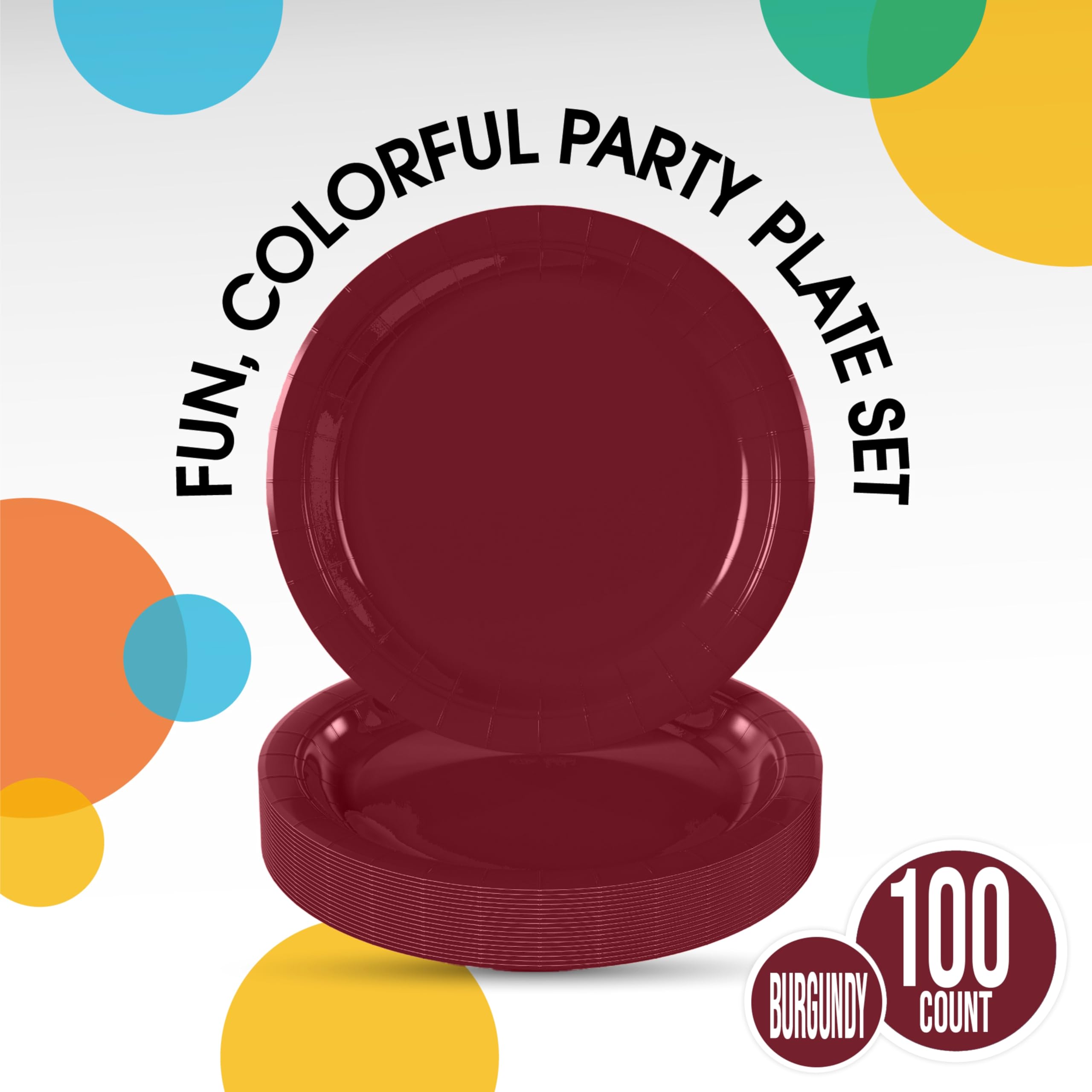 9 In. Burgundy Paper Plates | 100 Count