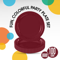 9 In. Burgundy Paper Plates | 100 Count