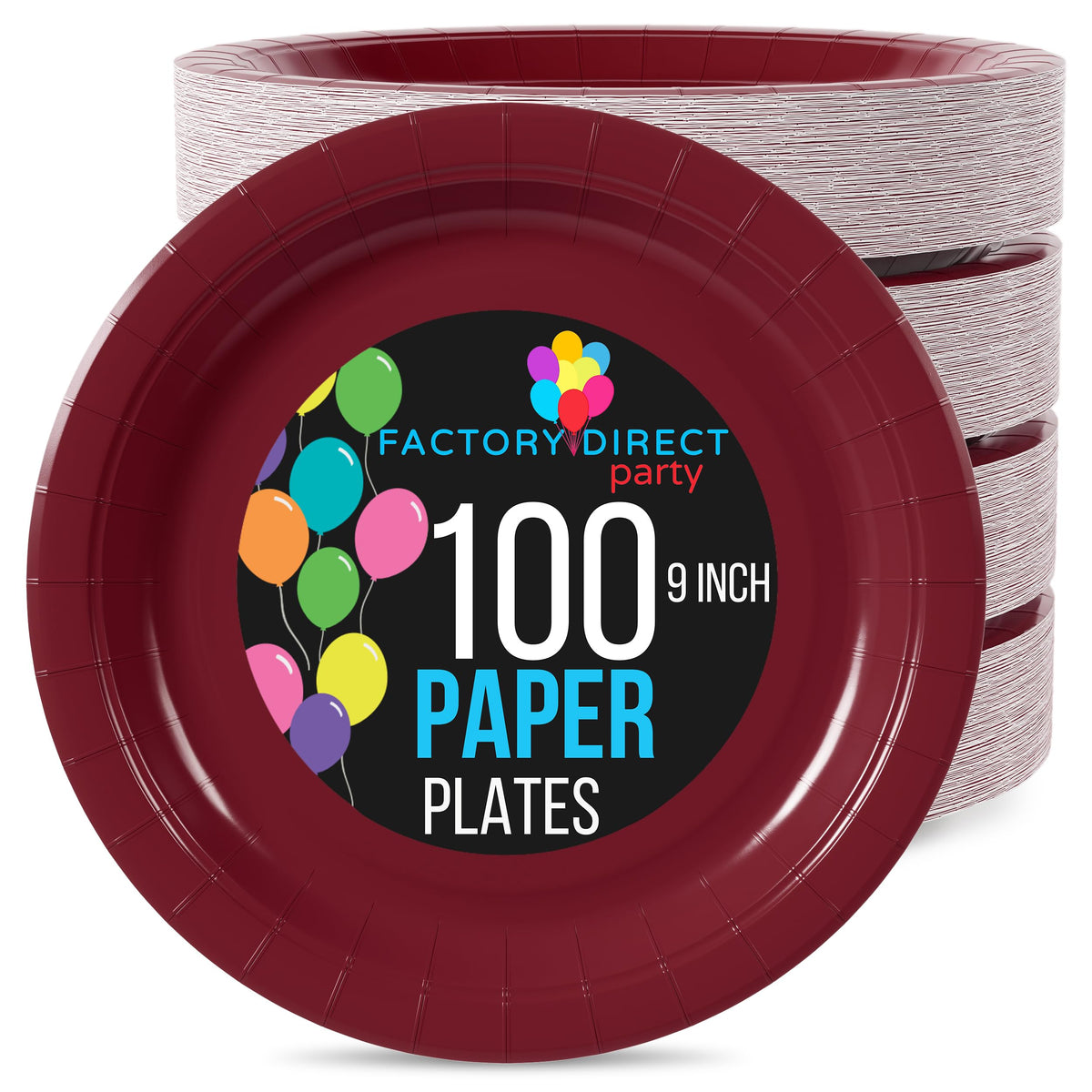 9 In. Burgundy Paper Plates | 100 Count