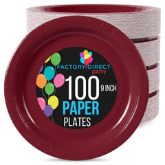 9 In. Burgundy Paper Plates | 100 Count