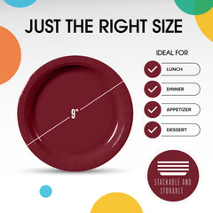 9 In. Burgundy Paper Plates | 100 Count