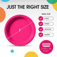 9 In. Cerise Plastic Plates | Case of 600