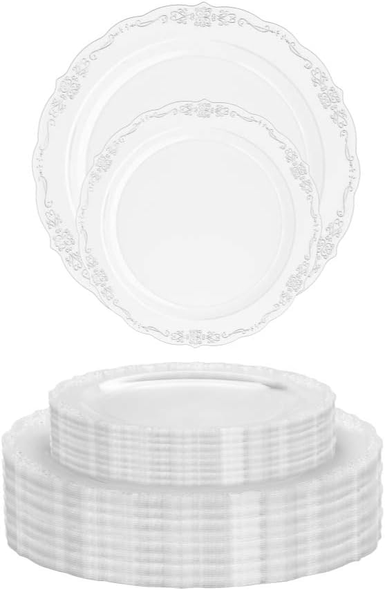 9 In. Clear Victorian Design Plastic Plates | 120 Count