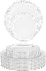 9 In. Clear Victorian Design Plates | 20 Count