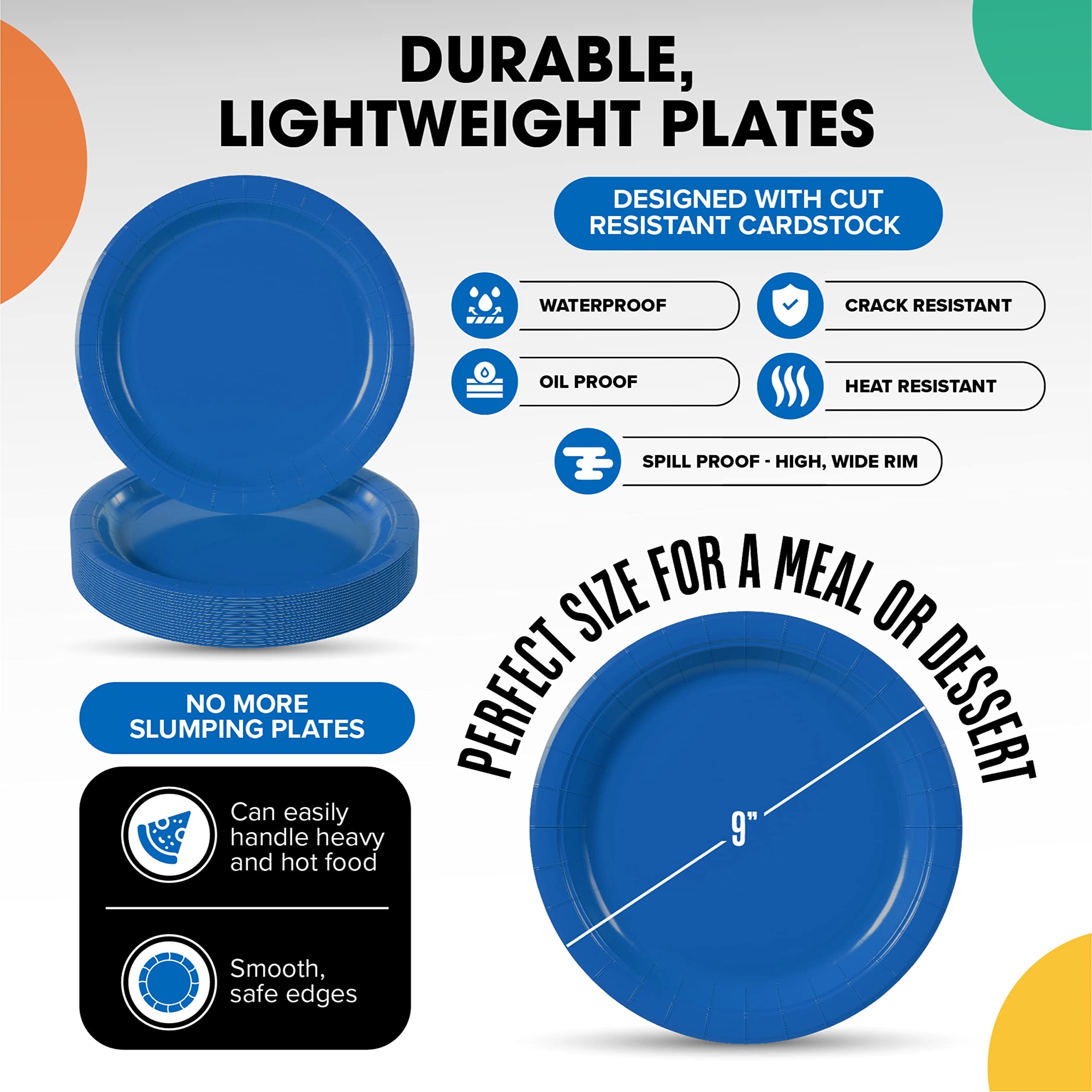 Little Gym - 9 In. Dark Blue Paper Plates - 100 Ct.