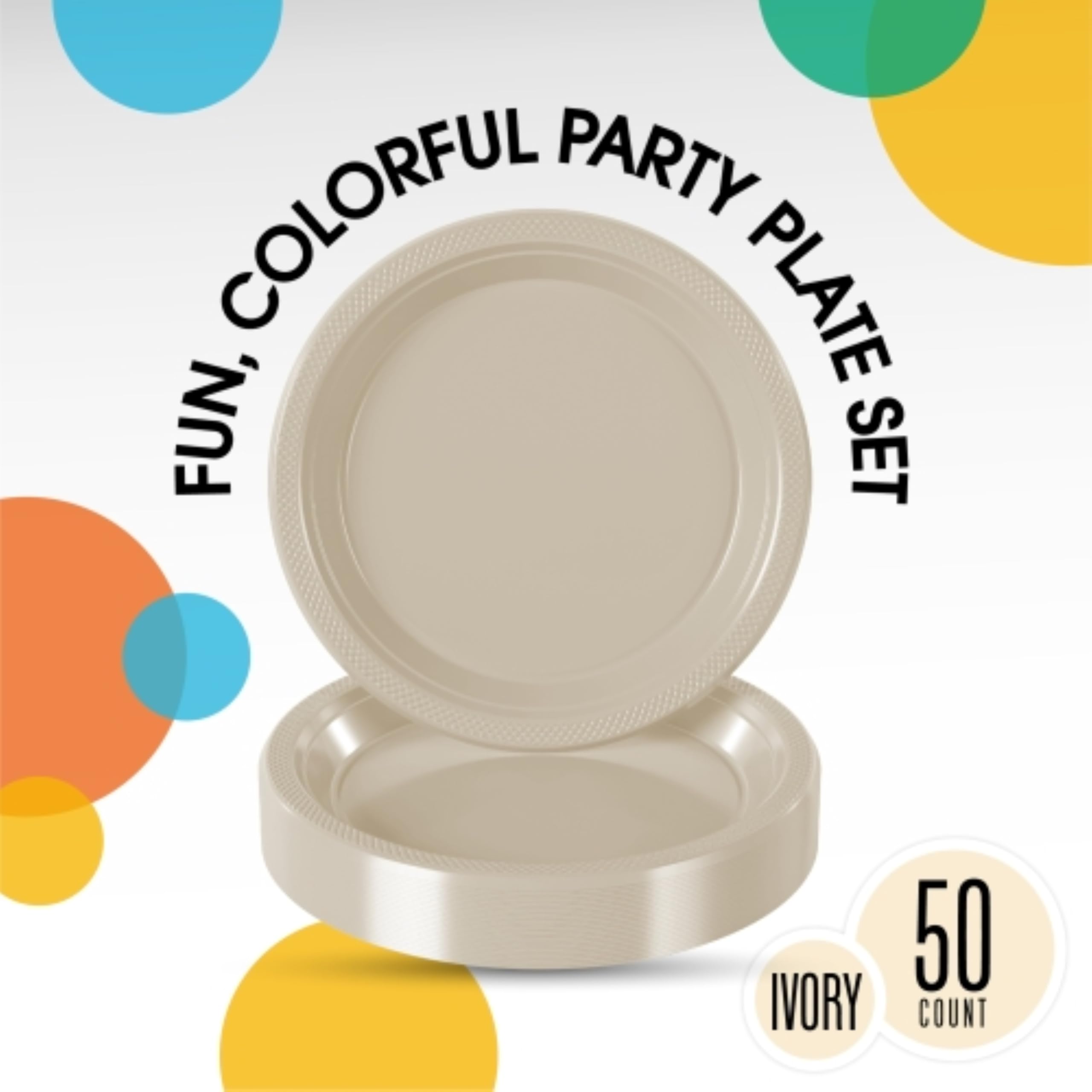 9 In. Ivory Plastic Plates | 50 Count