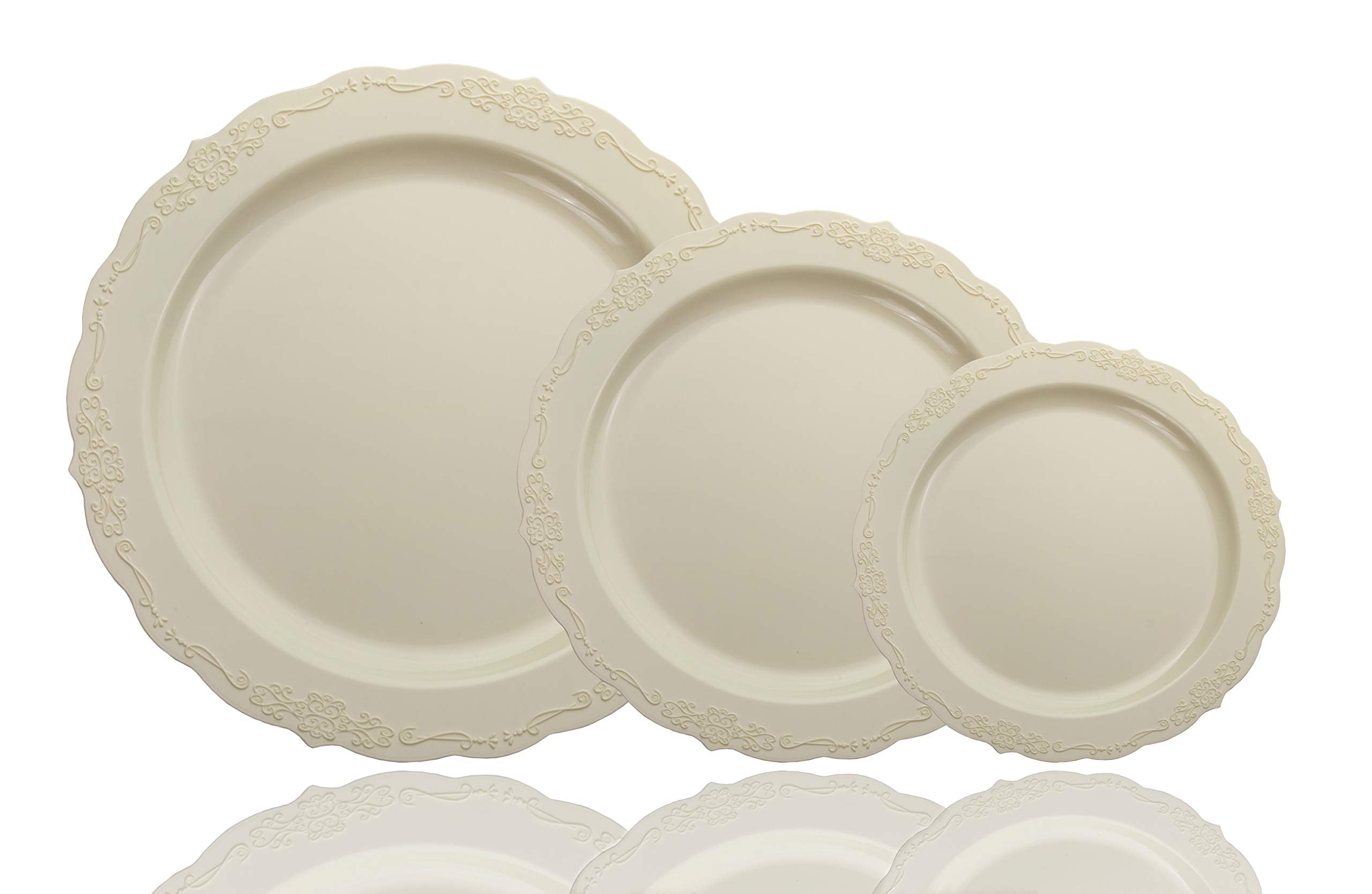 9 In. Ivory Victorian Design Plates | 20 Count