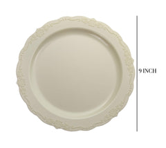 9 In. Ivory Victorian Design Plates | 20 Count