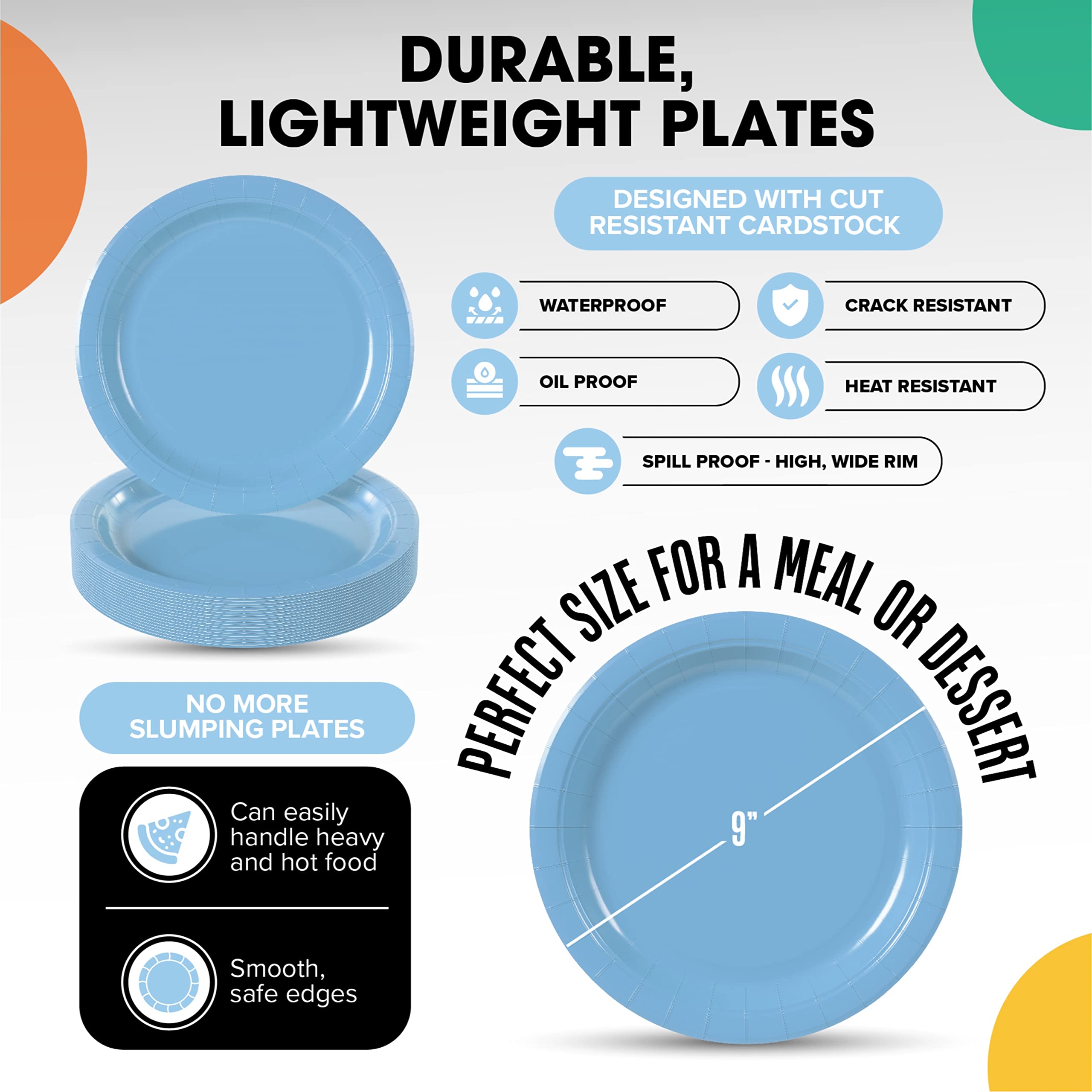 9 In. Light Blue Paper Plates | Case of 1000