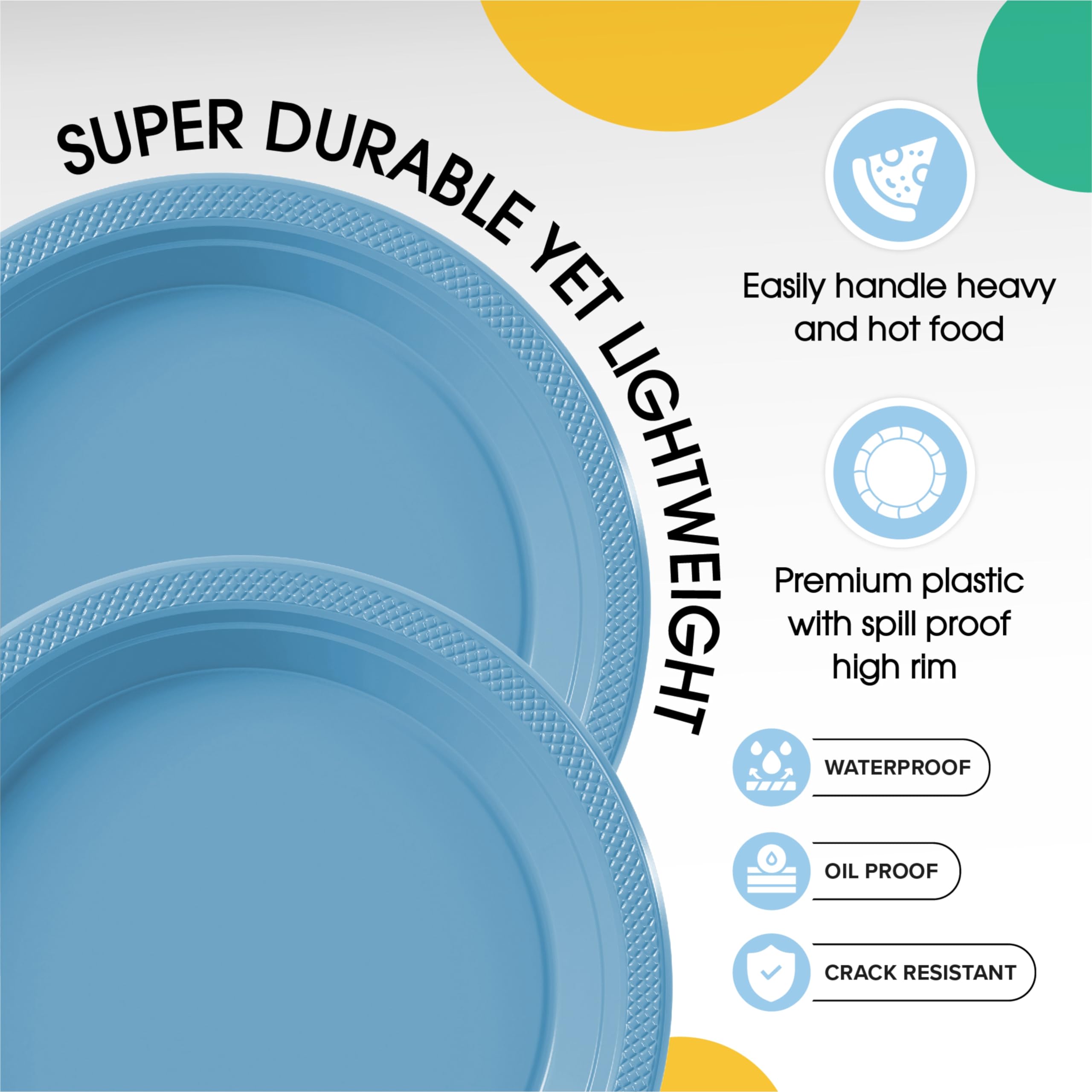 9 In. Light Blue Plastic Plates | 50 Count