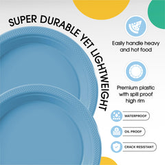 9 In. Light Blue Plastic Plates | 100 Count