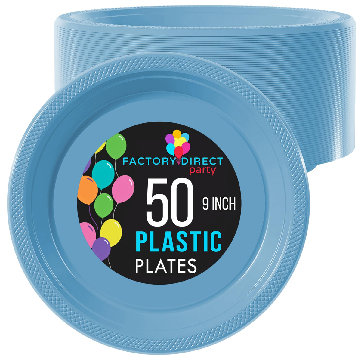 9 In. Light Blue Plastic Plates | 50 Count