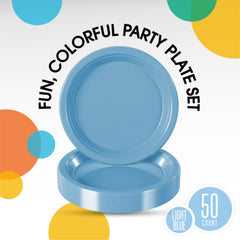 9 In. Light Blue Plastic Plates | 50 Count