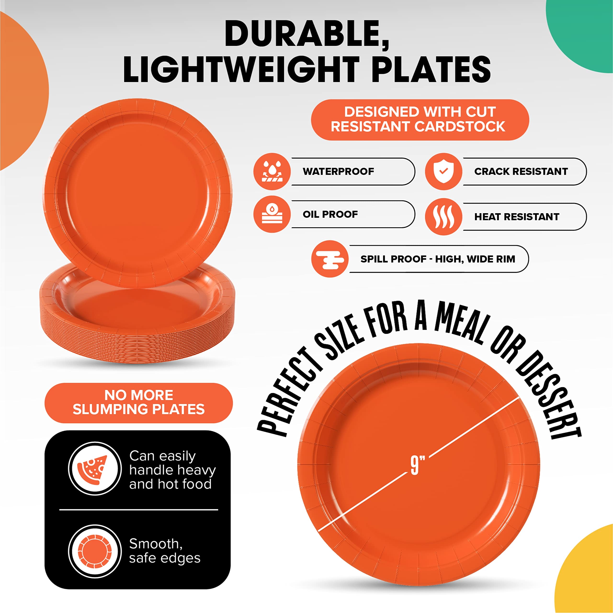 Little Gym - 9 In. Orange Paper Plates - 100 Ct.