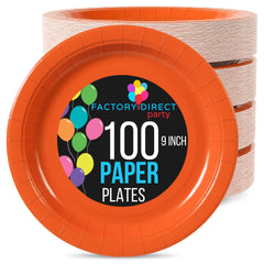 9 In. Orange Paper Plates | 100 Count