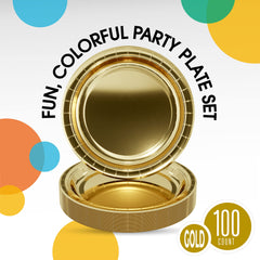 9 In. Reflective Gold Paper Plates | 100 Count