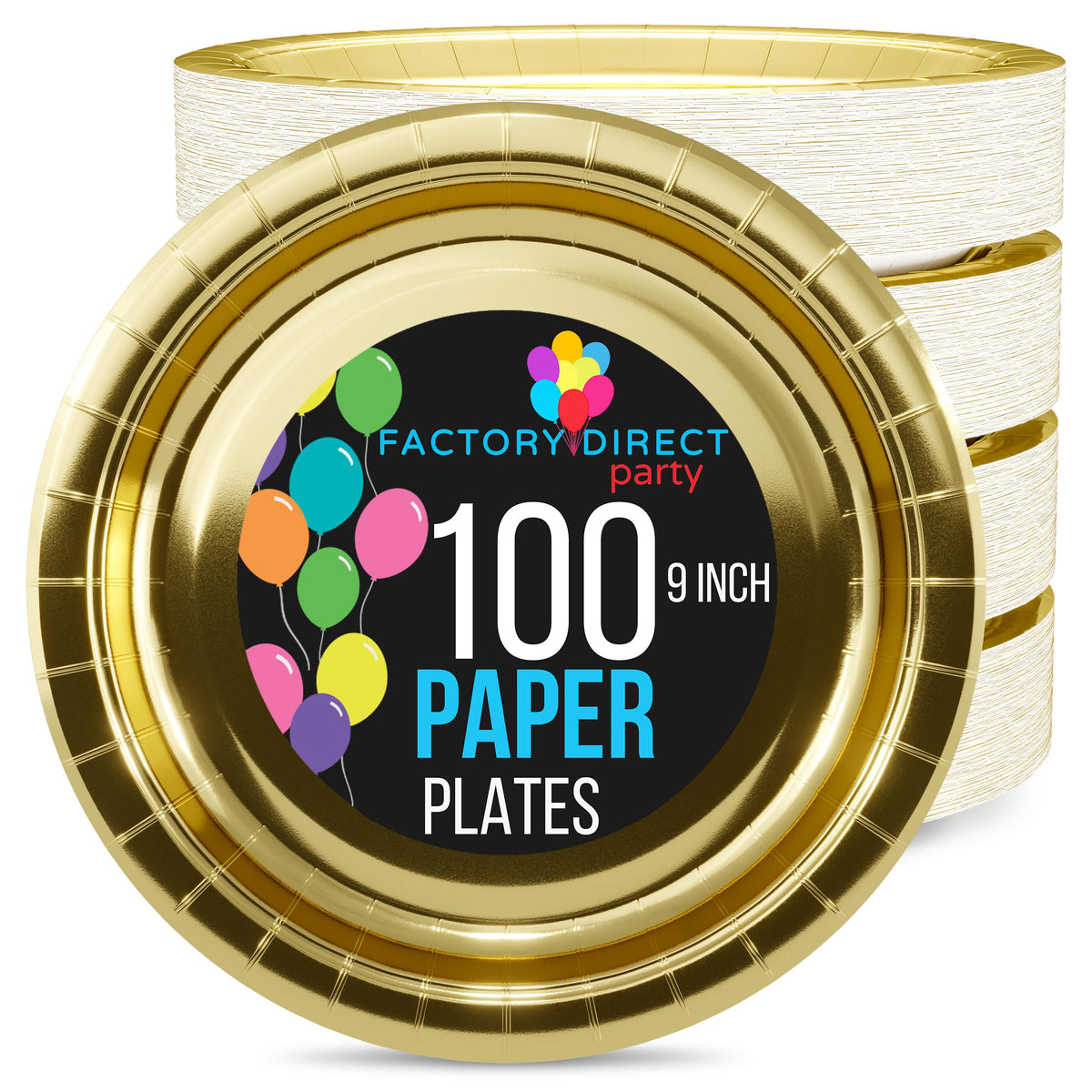 9 In. Reflective Gold Paper Plates | 100 Count