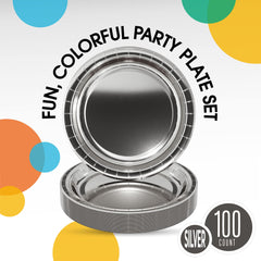 9 In. Reflective Silver Paper Plates | 100 Count