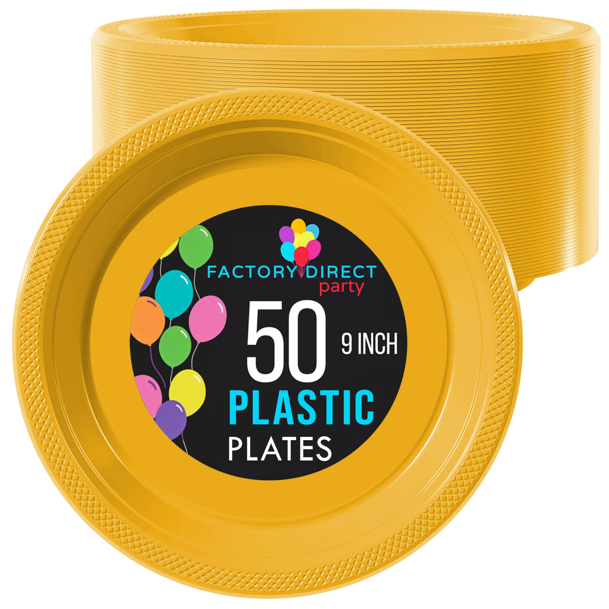 9 In. Yellow Plastic Plates | 50 Count