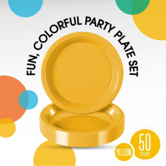 9 In. Yellow Plastic Plates | 50 Count