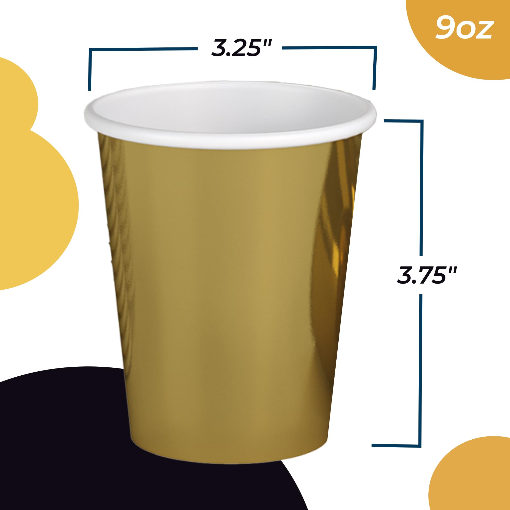 9 Oz. Metallic Gold Paper Cups | 100 Count