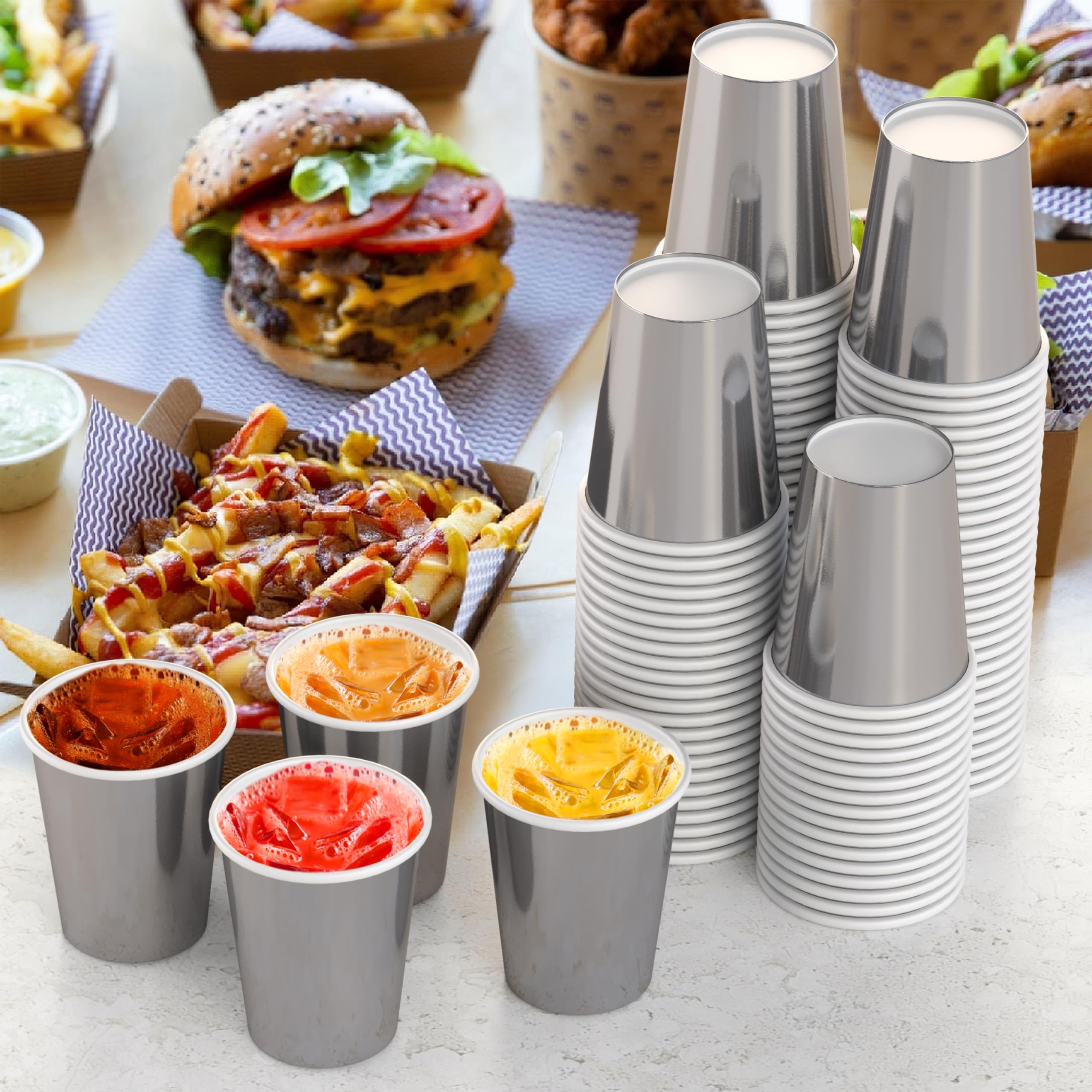 9 Oz. Metallic Silver Paper Cups | 100 Count