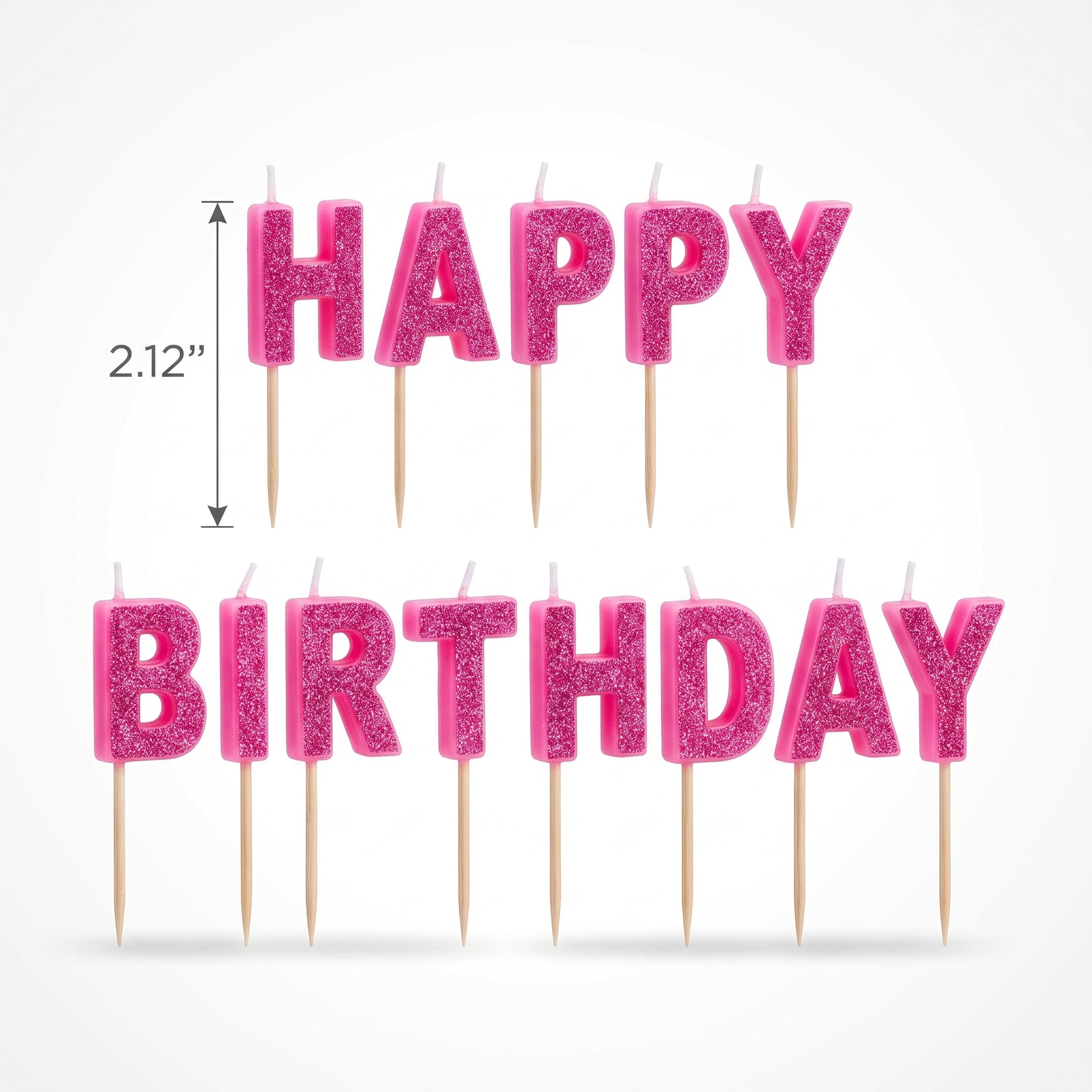 Glitter Pink "Happy Birthday" Candle Picks - 13 Piece Set