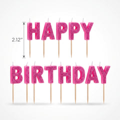 Glitter Pink "Happy Birthday" Candle Picks - 13 Piece Set