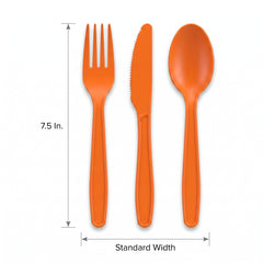 Vibrant Orange Plastic Cutlery Set - 7.5 in.