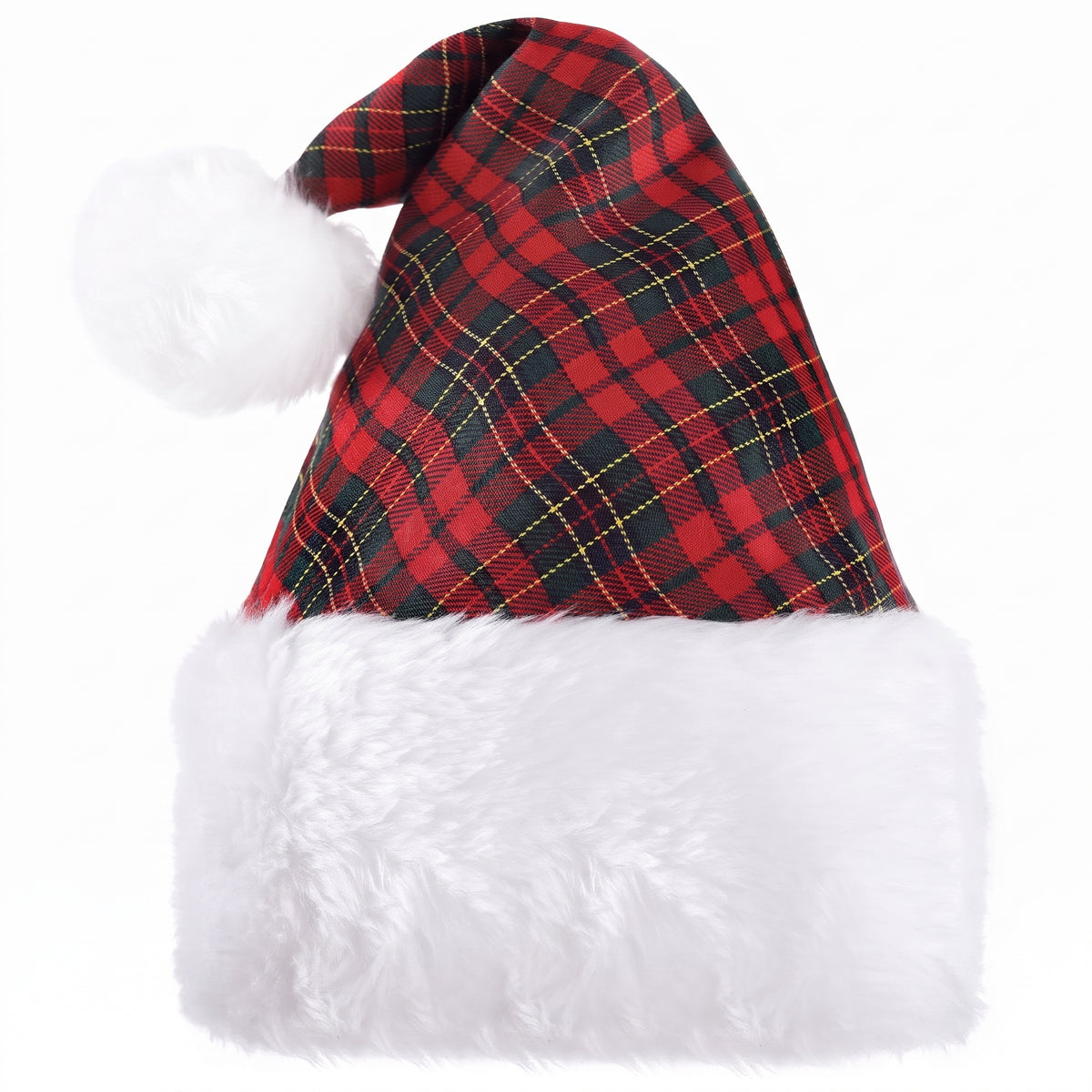 Festive Plaid Santa Hat with Plush Trim