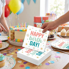 Happy Cake Day Birthday Lunch Napkins - 6.5 In. x 6.5 In. - 16 Pack