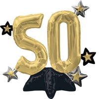 Gold 50th Birthday Foil Balloon Sitter with Stars | 21"