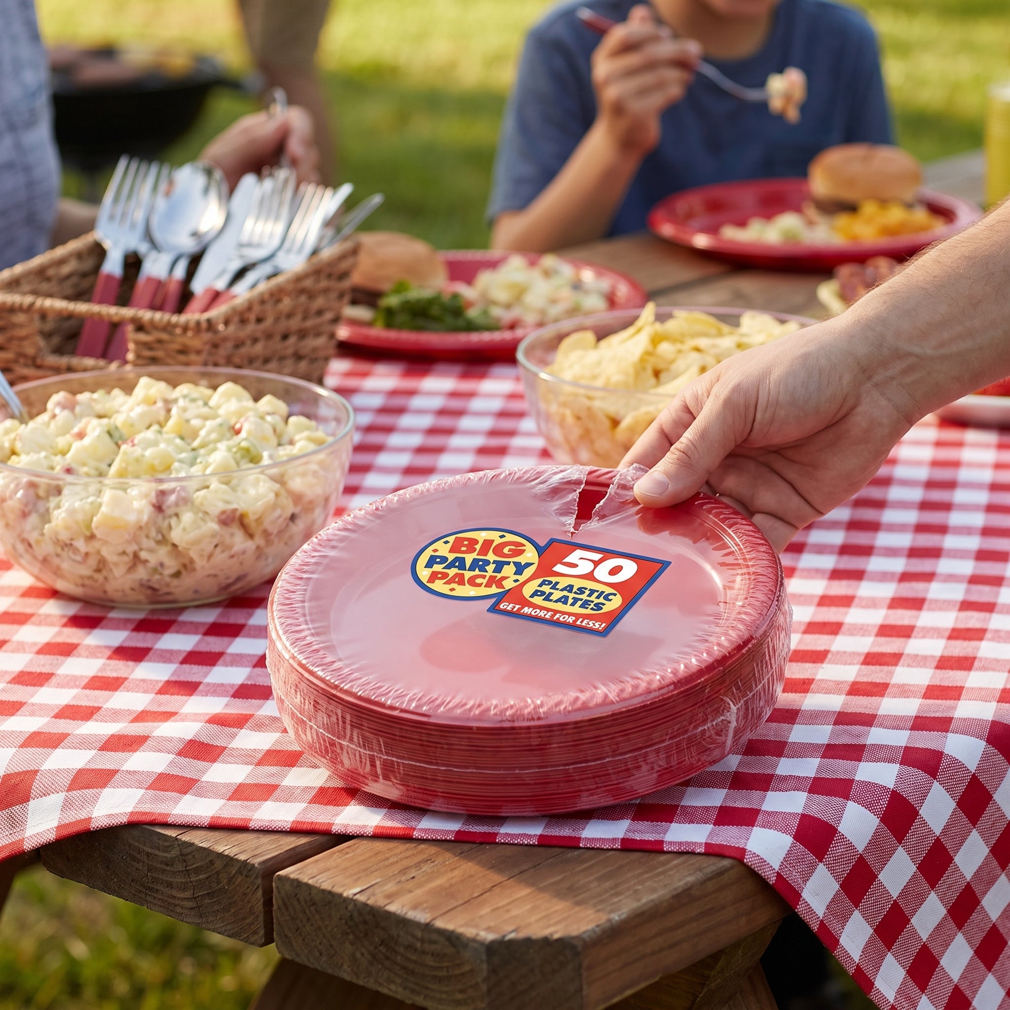 Big Party Pack Apple Red 7" Round Plastic Plates, 50 Count