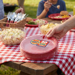 Big Party Pack Apple Red 7" Round Plastic Plates, 50 Count