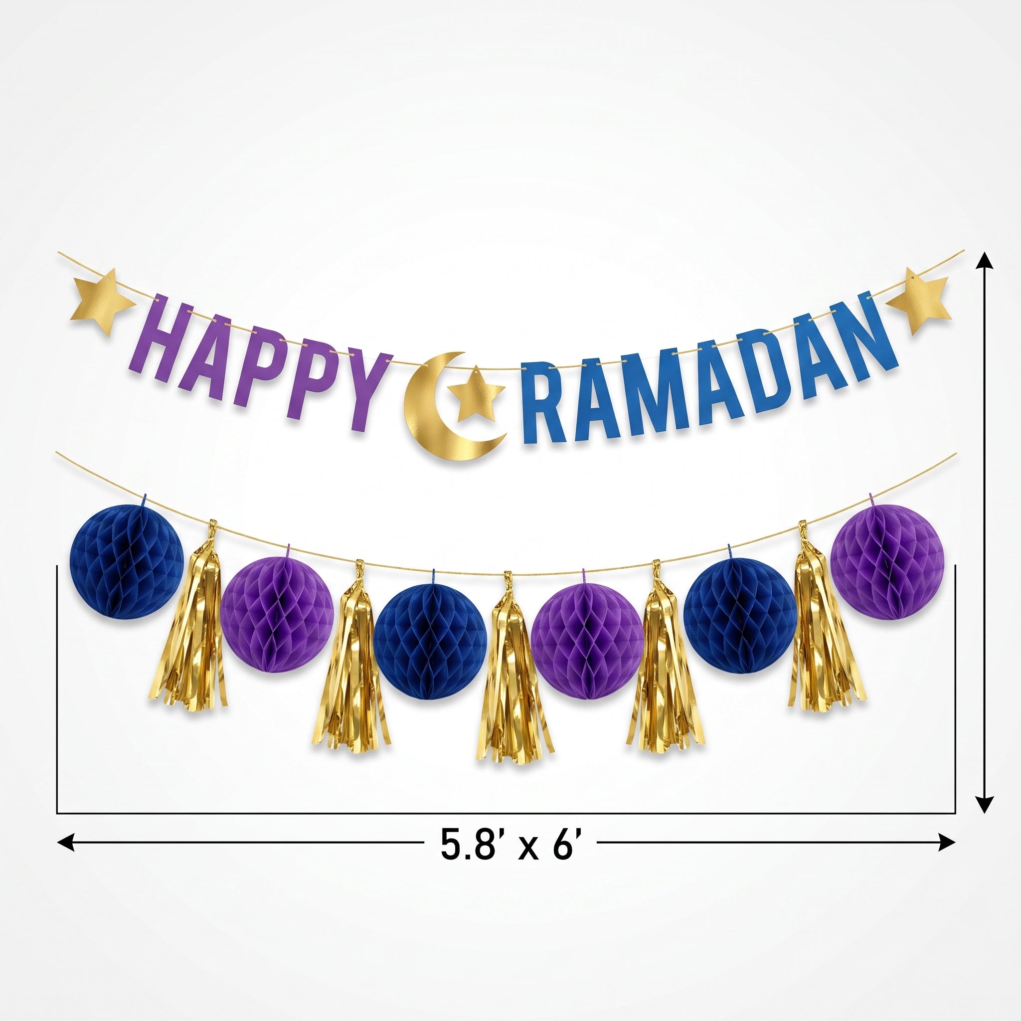 "Happy Ramadan" Letter Banner Kit with Mini Garland
