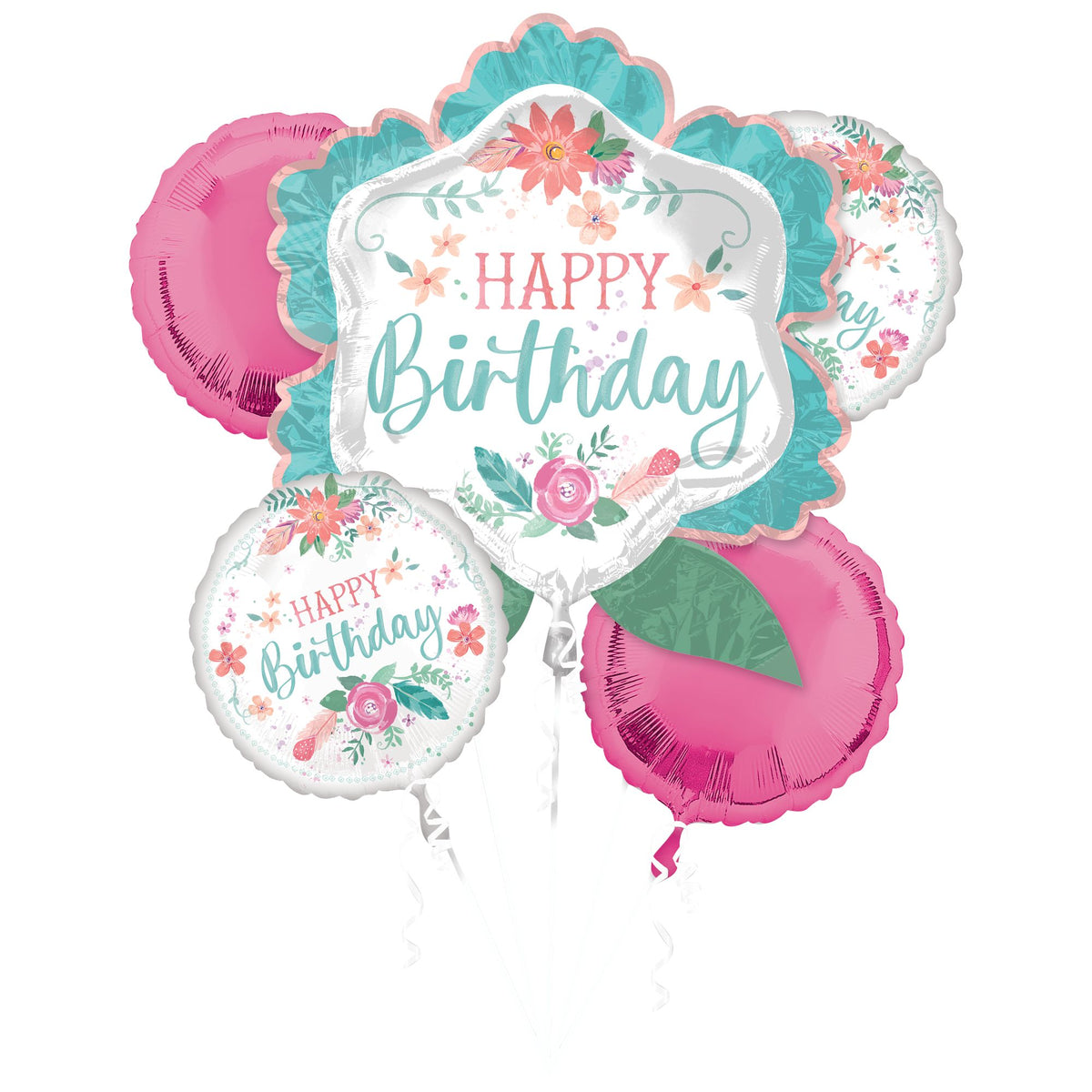 Free Spirit Happy Birthday Foil Balloon Bouquet - 5 Piece Set
