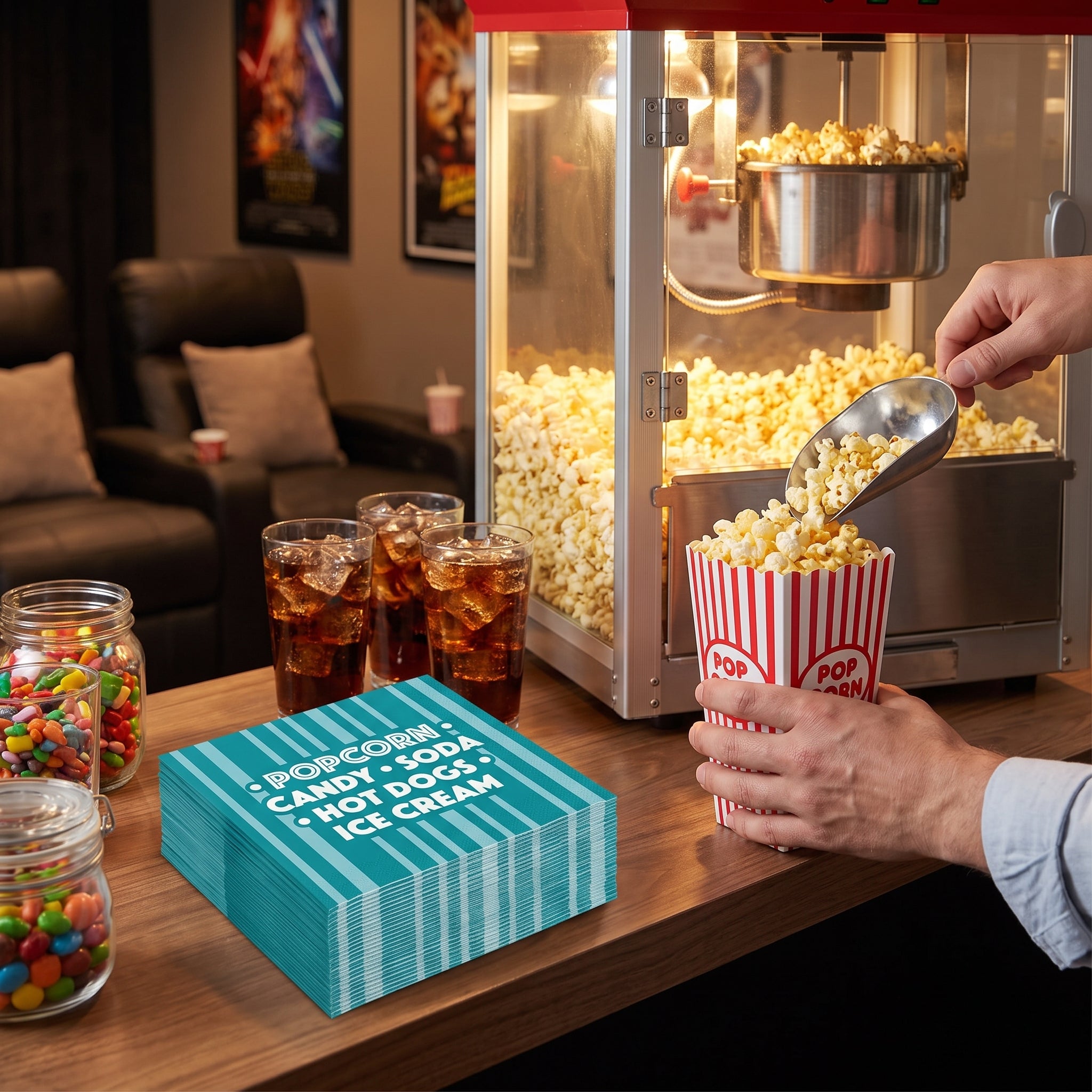 Movie Night Beverage Napkins - Hollywood Party Theme, 40 Pack - 5 In. X 5 In.