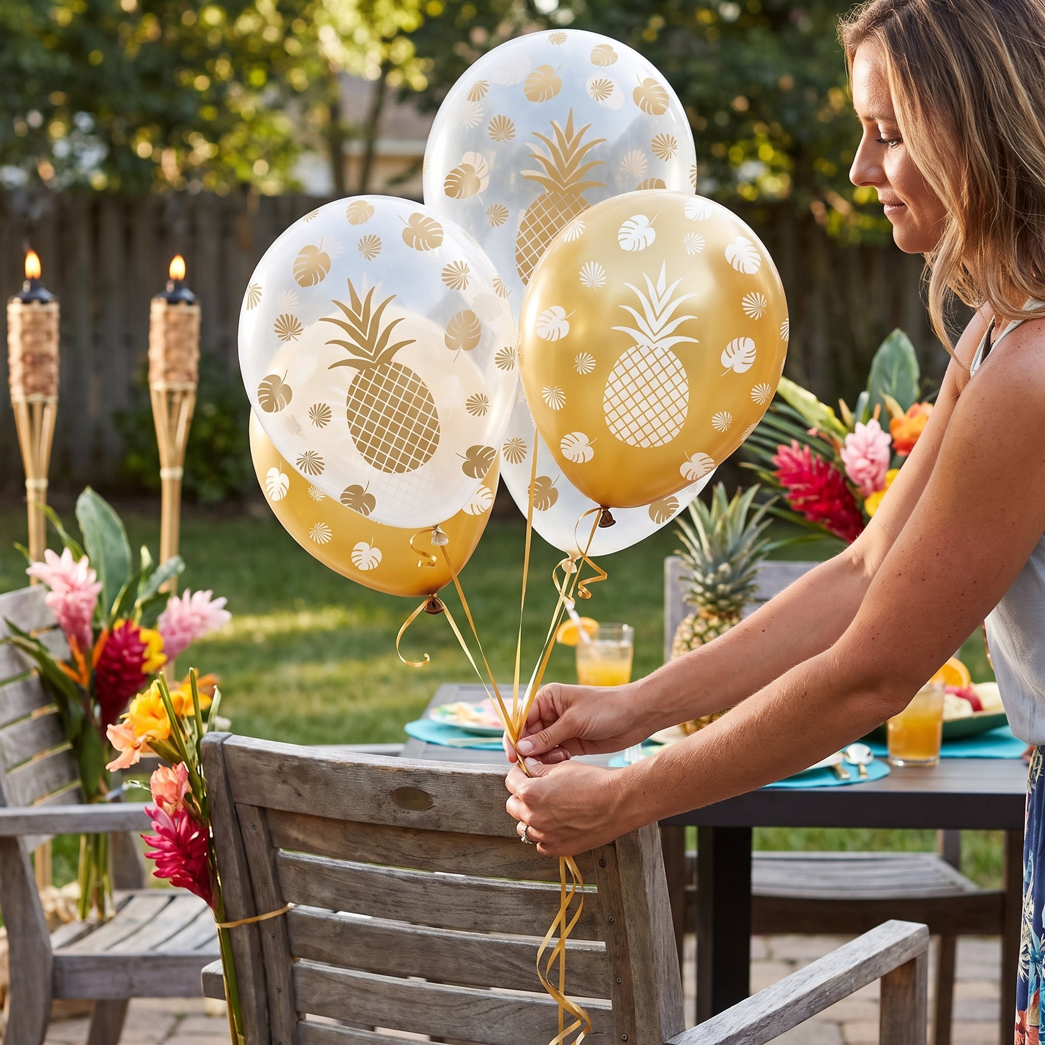 Elegant Pineapple Printed Latex Balloons - 12" Gold and Clear