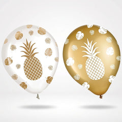Elegant Pineapple Printed Latex Balloons - 12" Gold and Clear